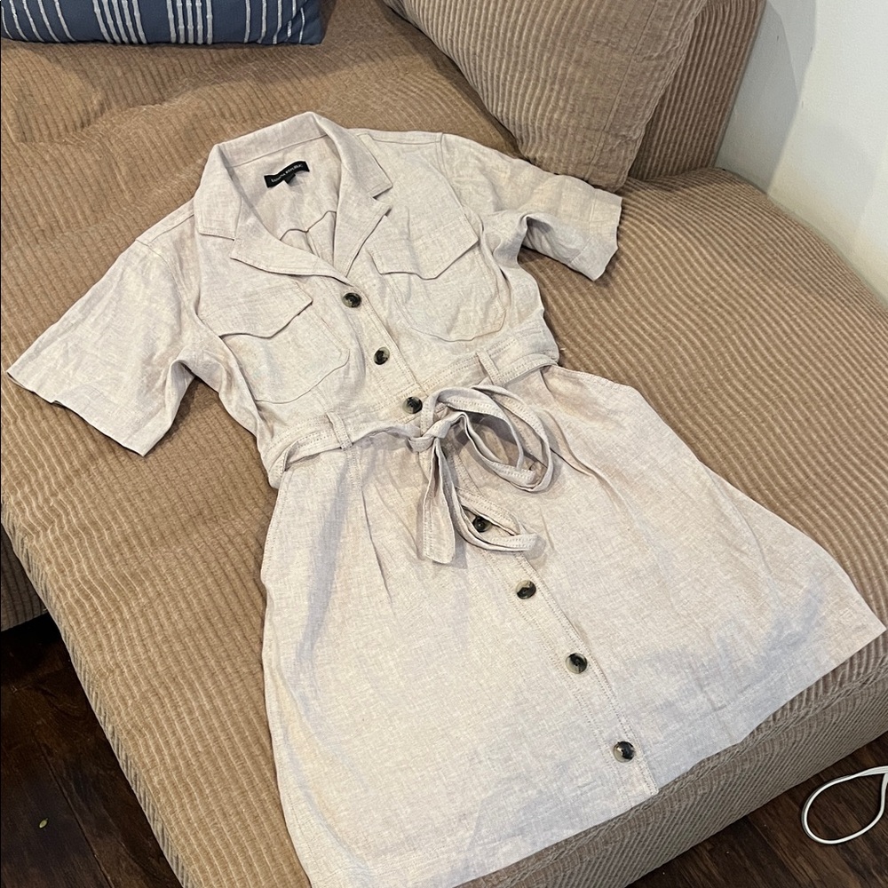 Banana Republic Beige/Gray Button-Down Shirt Dress